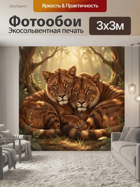 Фотообои Два леопарда в солнечных джунглях