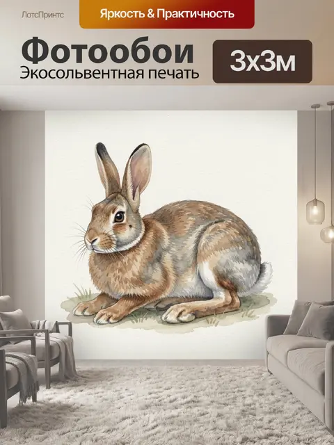 Фотообои Акварельный кролик на траве