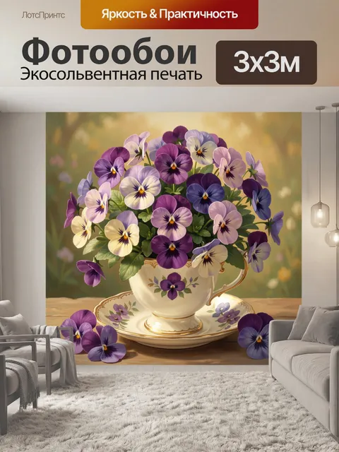 Фотообои Фиалки в фарфоровой чашке