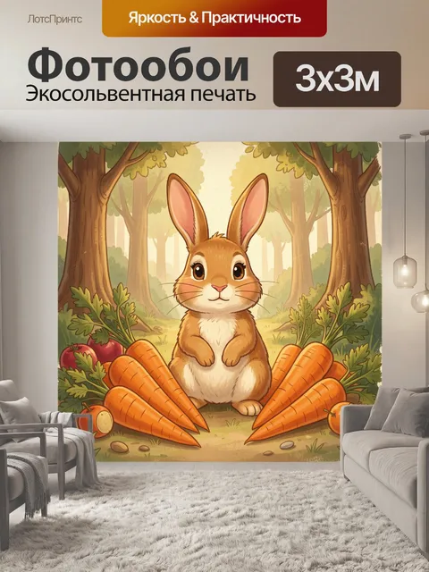 Фотообои Кролик с морковками в саду