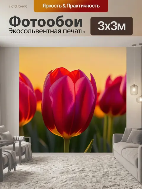 Фотообои тюльпаны, освещенные закатным светом, создающим магию