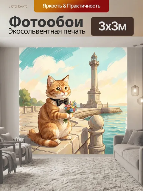 Фотообои Рыжий кот с букетом