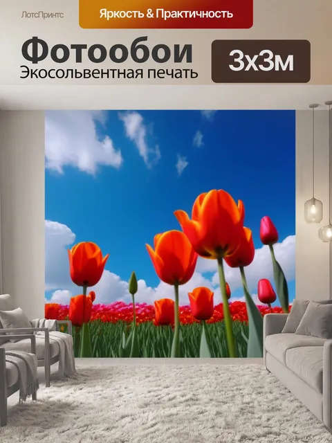 Фотообои тюльпаны с небом и облаками