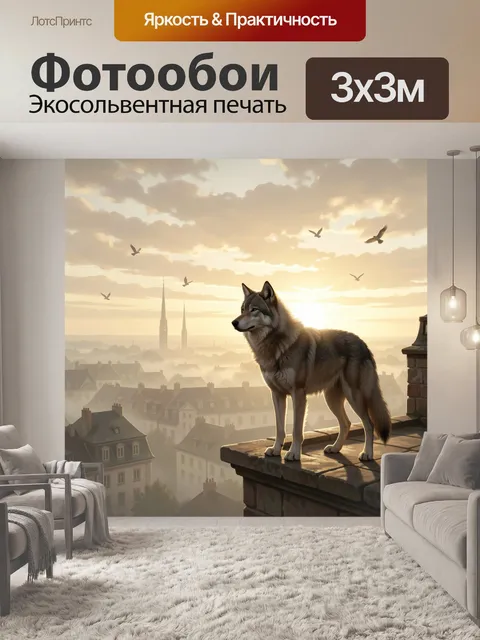 Фотообои Волк на крыше города
