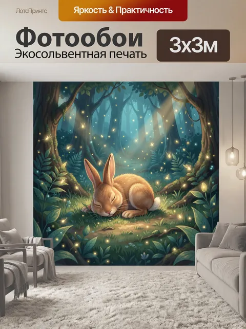 Фотообои Зайчик в лесу с огоньками