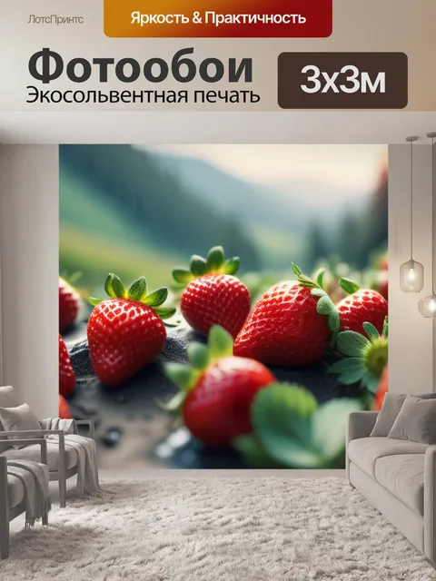 Фотообои пейзаж с клубникой