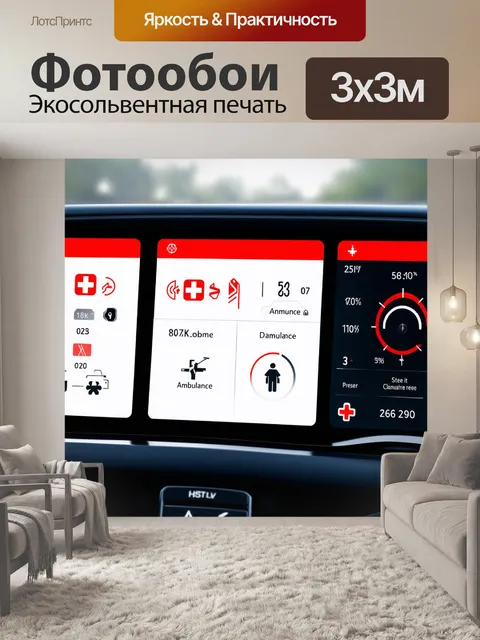 Фотообои панель приборов для скорой помощи, с медицинскими индикаторами и дисплеями, в стиле минимализма