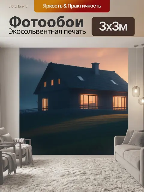 Фотообои деревенский пейзаж с домом минимал
