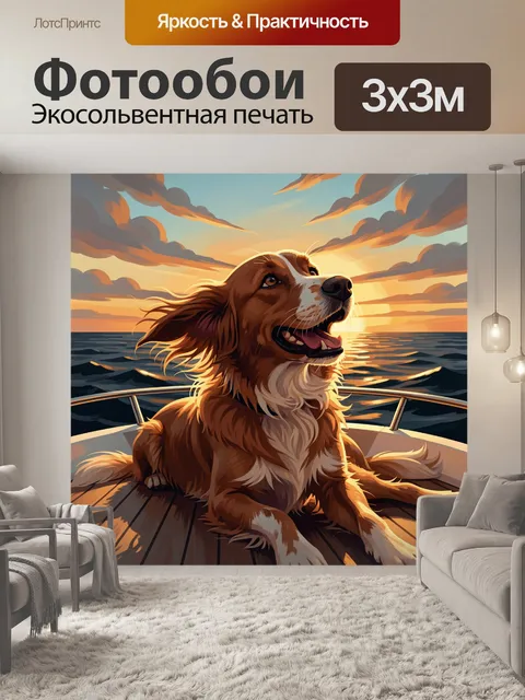 Фотообои Рыжая собака на яхте заката