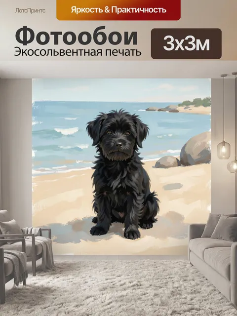 Фотообои Черная собака на пляже