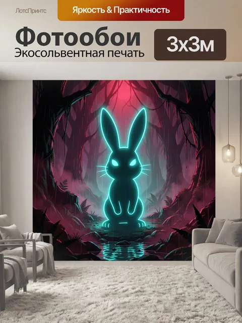 Фотообои Неоновый заяц в лесной пещере