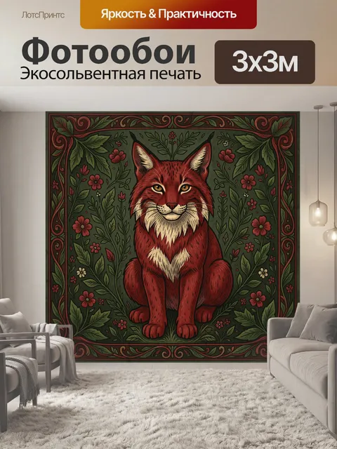 Фотообои Рысь среди цветущих трав
