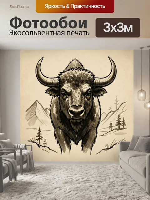 Фотообои Буйвол и горные вершины