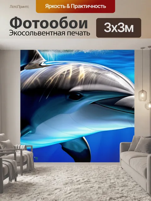 Фотообои с дельфинами разноцветный