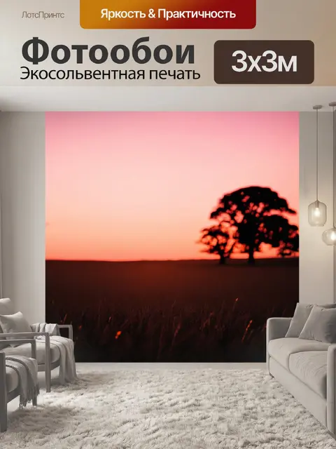 Фотообои поле, залитое ярким закатом, выполненное в стиле пастели