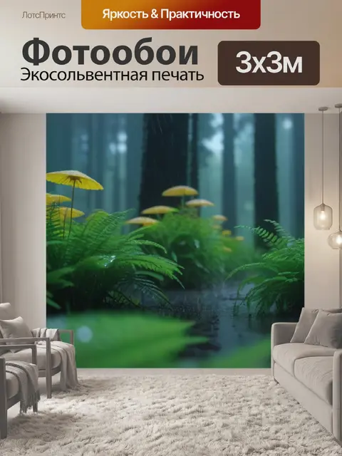 Фотообои цветы в лесу под дождем