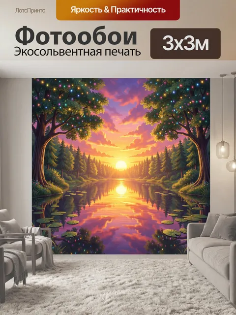 Фотообои Сказочный лесной закат у реки