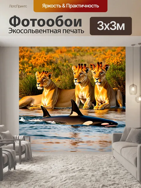 Фотообои оранжевый цвет представляют собой слайд-шоу оранжевых животных в саванне: семьи