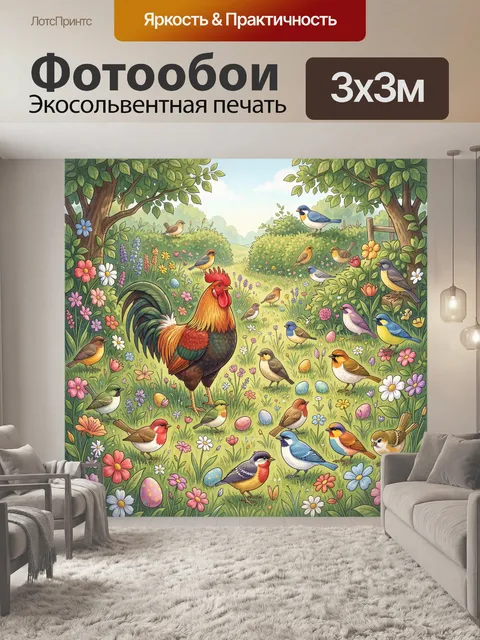 Фотообои Пёстрые птицы в весеннем саду