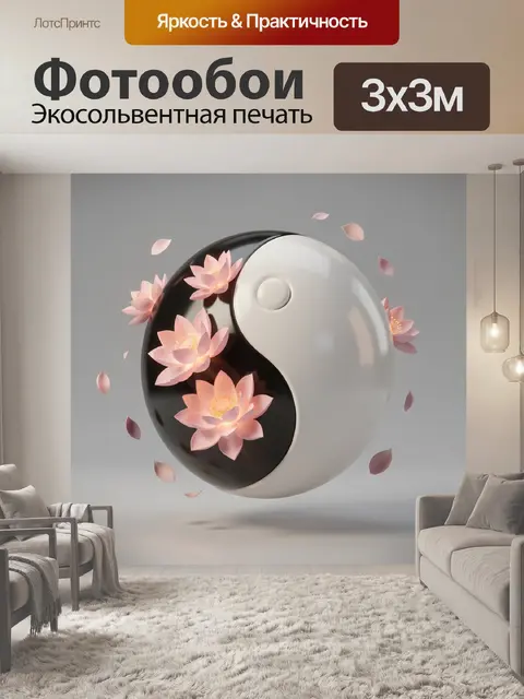 Фотообои Сфера инь-ян с цветами