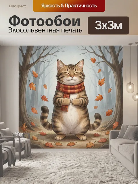 Фотообои Полосатый кот в осеннем лесу