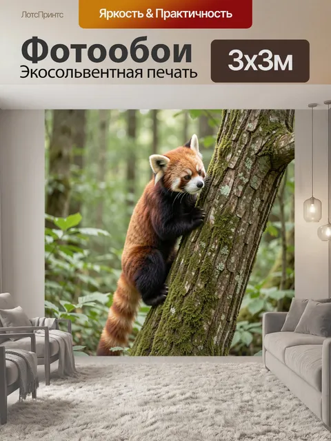 Фотообои Красная панда на стволе дерева