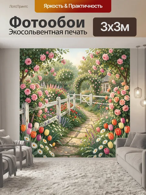 Фотообои Розовый сад с дорожкой