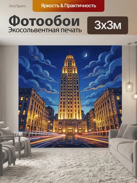 Фотообои Ночной небоскреб в стиле ар-деко