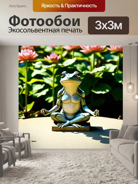 Фотообои лягушка в позе лотоса, скульптура, выполненная из мрамора, с тончайшими деталями и текстурами