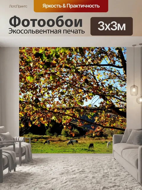 Фотообои Лошадь на лугу и яркими листьями
