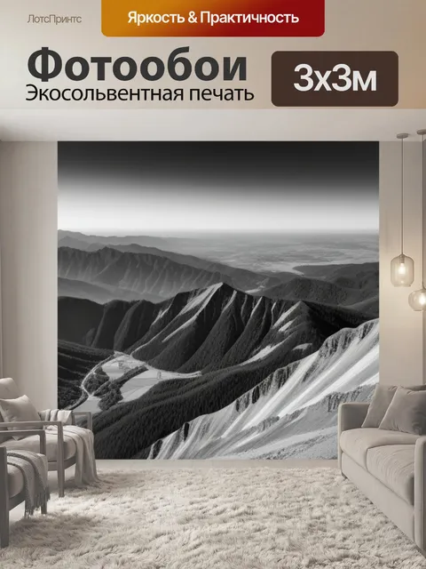 Фотообои пейзаж с вершины горы чернобелый
