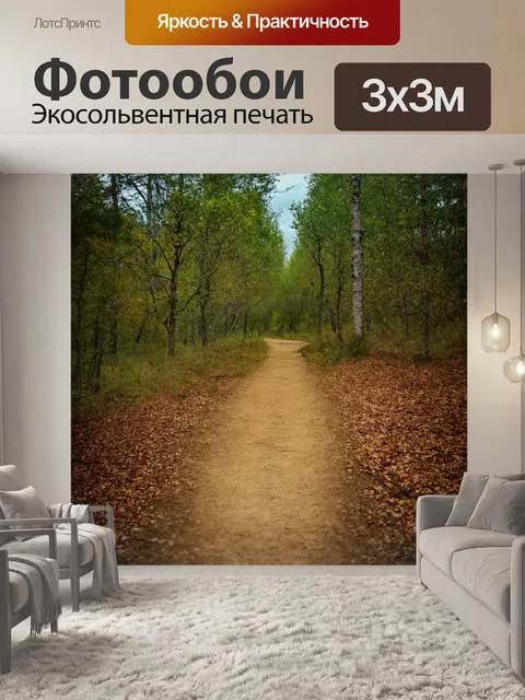 Фотообои пейзаж в стиле минимализм: простая дорожка в лесу с редкими деревьями