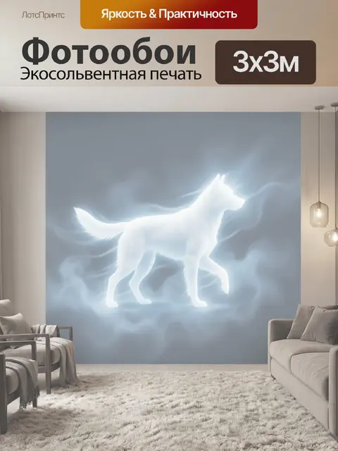 Фотообои Белый волк в туманном свете