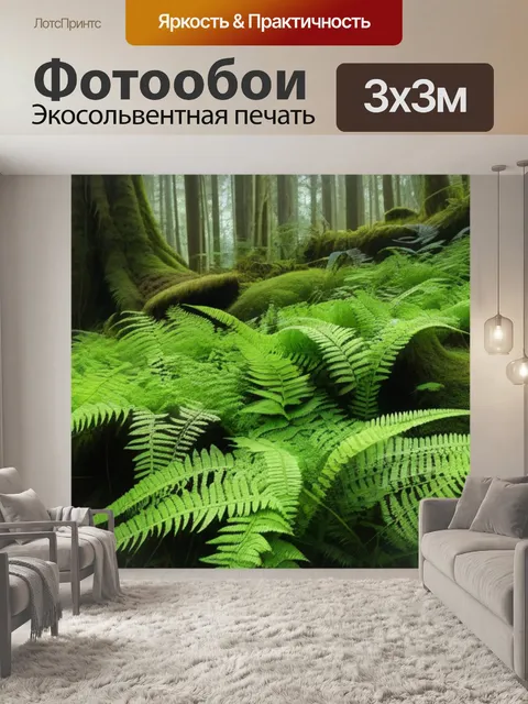 Фотообои лес с папоротниками и мхом