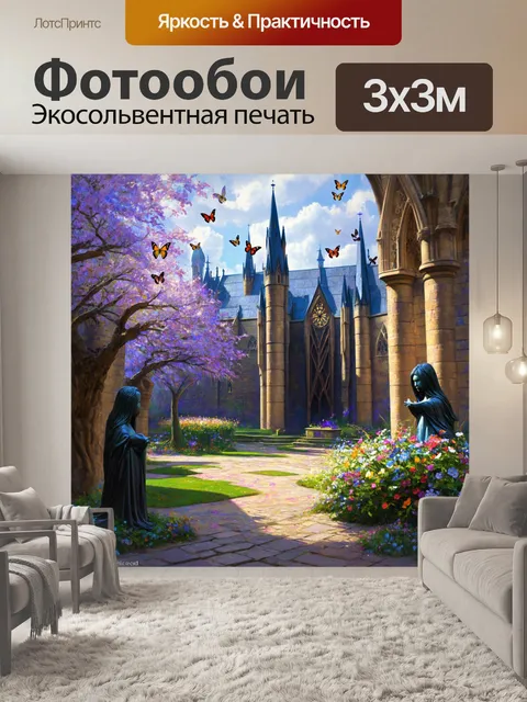 Фотообои внутренний двор хогвартса, где весной цветут магические цветы с сиянием