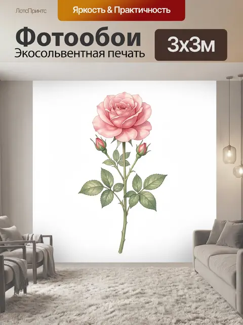 Фотообои Розовая роза с бутонами