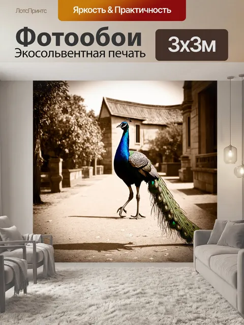 Фотообои в старинном зоопарке с винтажной атмосферой павлин грациозно шагает по ухоженным аллеям