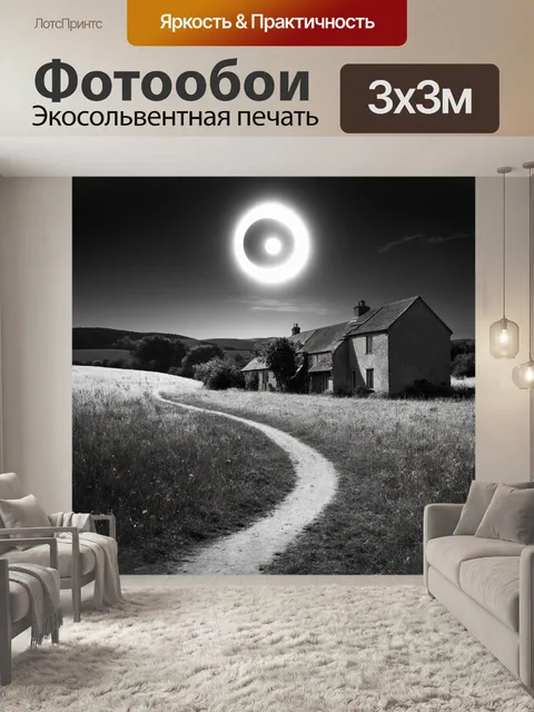 Фотообои черно-белый с изображением сельской местности