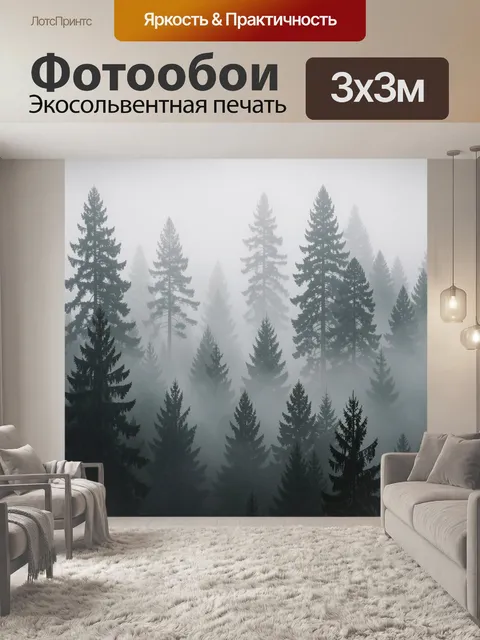 Фотообои Туманный хвойный лес