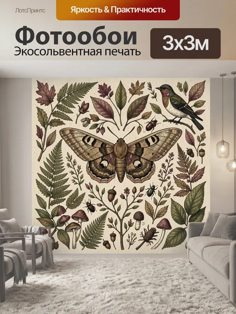 Фотообои Бабочка и птица среди листвы