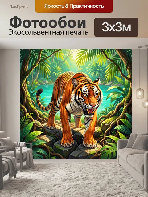 Фотообои Тигр в тропических джунглях