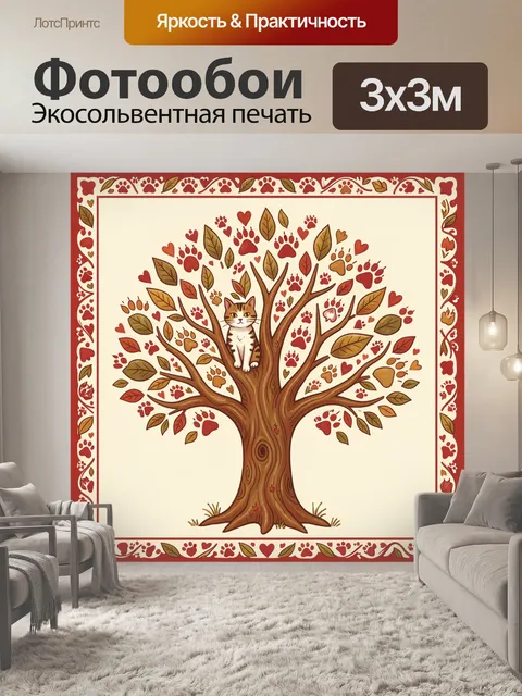 Фотообои Кот на ветвях дерева любви