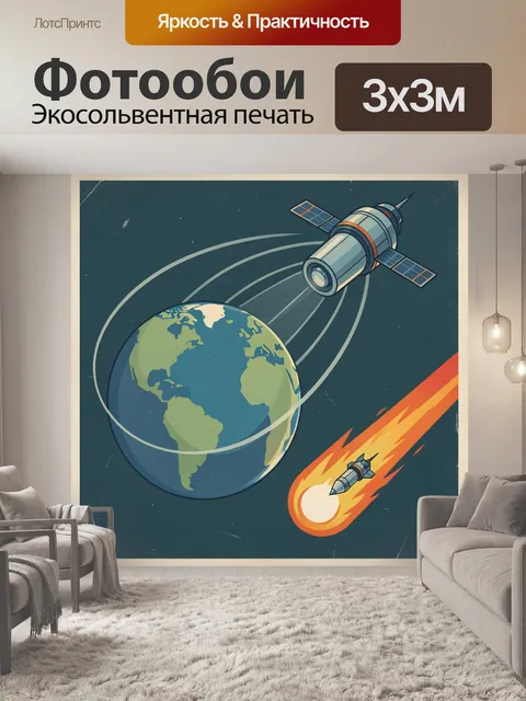 Фотообои Земля, спутник и метеорит