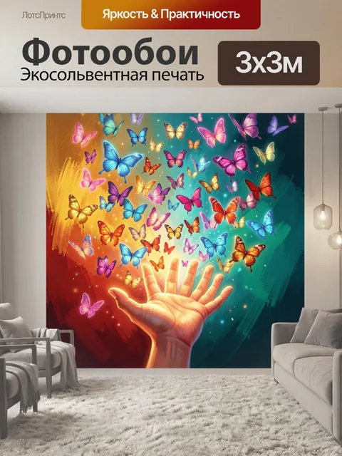 Фотообои Ладонь с парящими бабочками