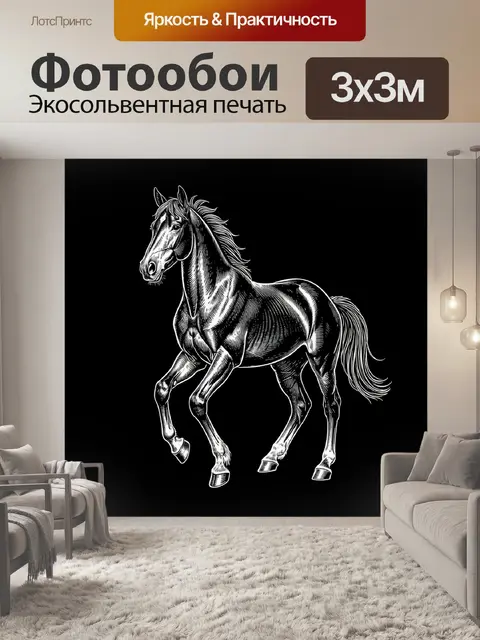 Фотообои Скачущий конь в монохроме