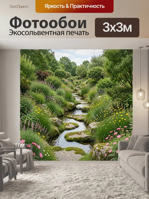 Фотообои Садовый ручей с цветами