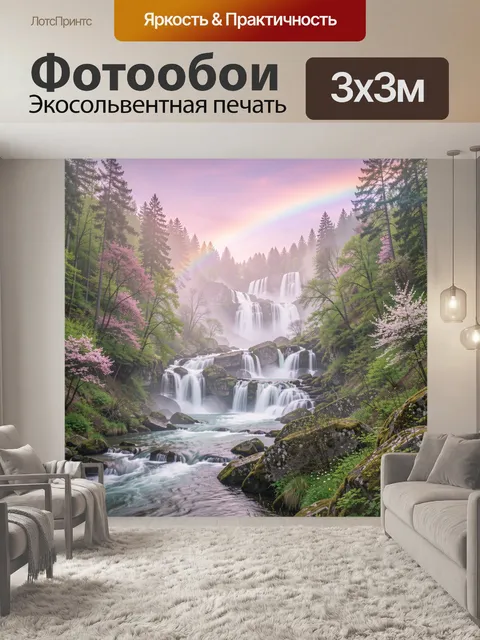 Фотообои Многоступенчатый водопад в лесу