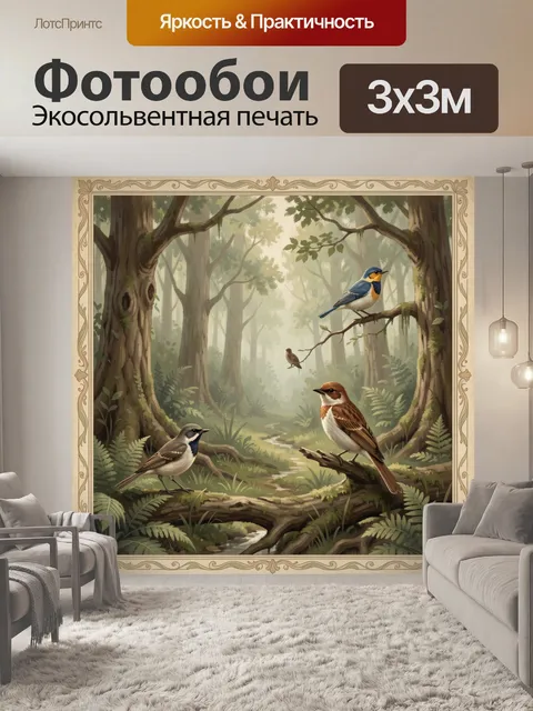 Фотообои Птицы на ветках в лесу