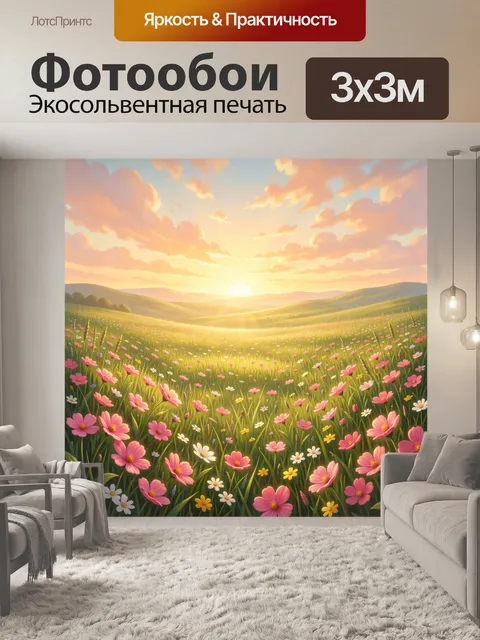 Фотообои Цветущее поле на закате