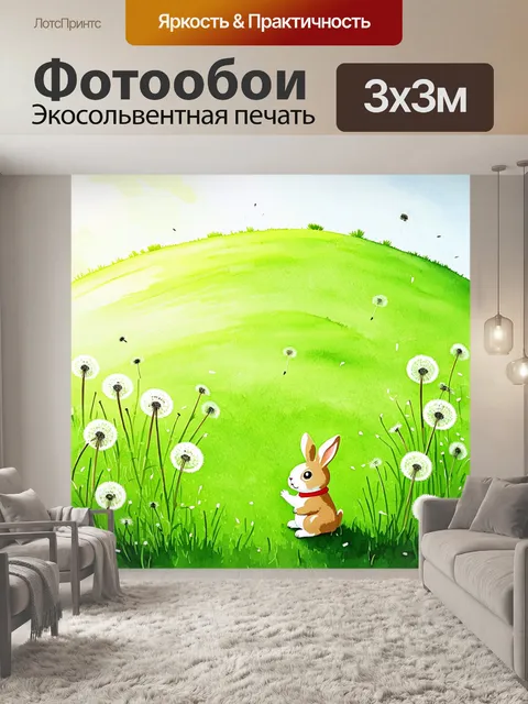 Фотообои восхитительный ландшафт с яркими, солнечными одуванчиками, которые покрывают зелёный холм